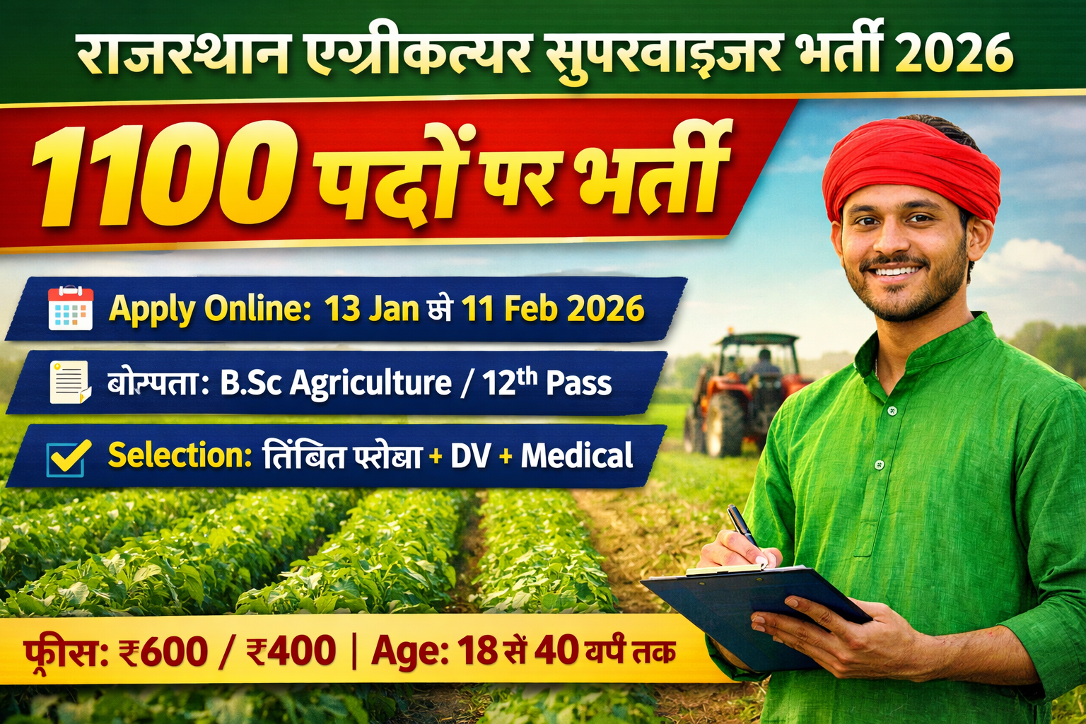 Rajasthan Agriculture Supervisor bharti 2026